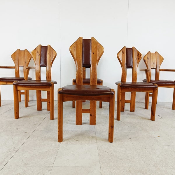 Vintage pine wood dining chairs - 1970s - mid century dining chairs - pine dining chairs