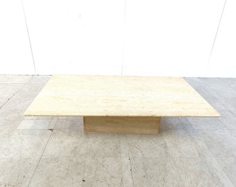 Table basse en travertin des années 1970, Italie - table basse italienne - table basse rectangulaire en travertin - table en travertin - table basse en pierre