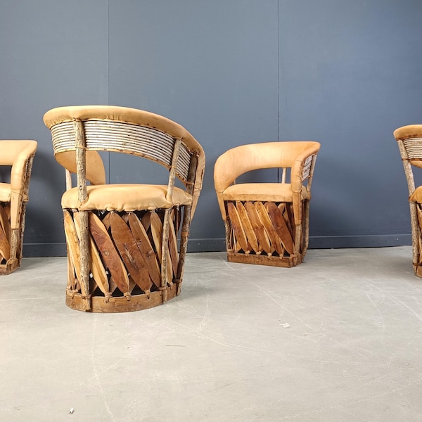 Vintage Art Populaire Mexikanische Esszimmerstühle 6er Set, 1970er Jahre - Vintage Mexikanisches Esszimmerstühle - Straußenleder Esszimmerstühle
