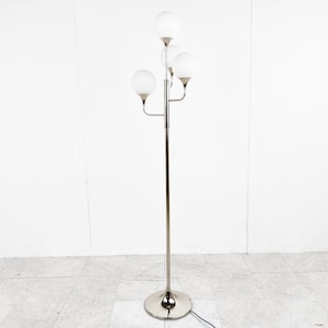 Vintage chrome sciolari floor lamp, 1970s , Italy - vintage italian floor lamp - vintage globe floor lamp - glass globe floor lamp