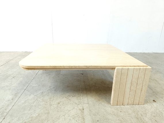 Travertine Coffee Table 1970s, Italy - italian coffee table - square travertine coffee table - travertine table - stone coffee table