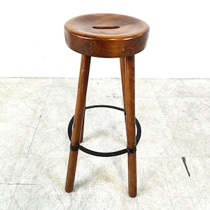 Mid century brutalist bar stool 1960s - vintage wooden bar stool - brutalist stool - oak bar stool - vintage bar stool