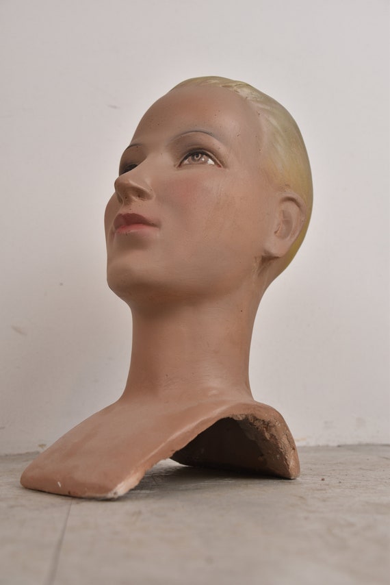 Vintage Mannqeuin Head Mannequin Display Art Deco Milinery Stand Shop  Display Plaster Head 