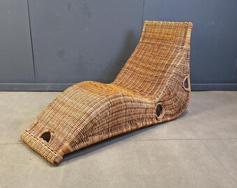 Chaise longue vintage in vimini, anni '80 - sedia da giardino vintage - sedia vintage in vimini - sedia da terrazza vintage