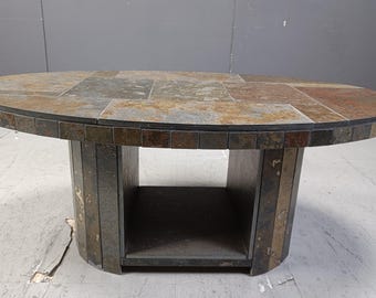 Mesa de centro ovalada brutalista vintage, década de 1970 - mesa de centro de piedra vintage - mesa de centro alemana - mesa de centro de diseño vintage