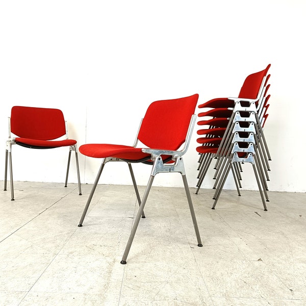 Vintage DSC 106 Side Chairs by Giancarlo Piretti for Castelli, 1970s set of 8 -  italian dining chairs - vintage dining chairs - red chairs