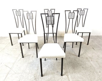 Highback metal dining chairs, 1980s - set of 6 - japanese dining chairs - postmodern dining chairs - vintage dining chairs