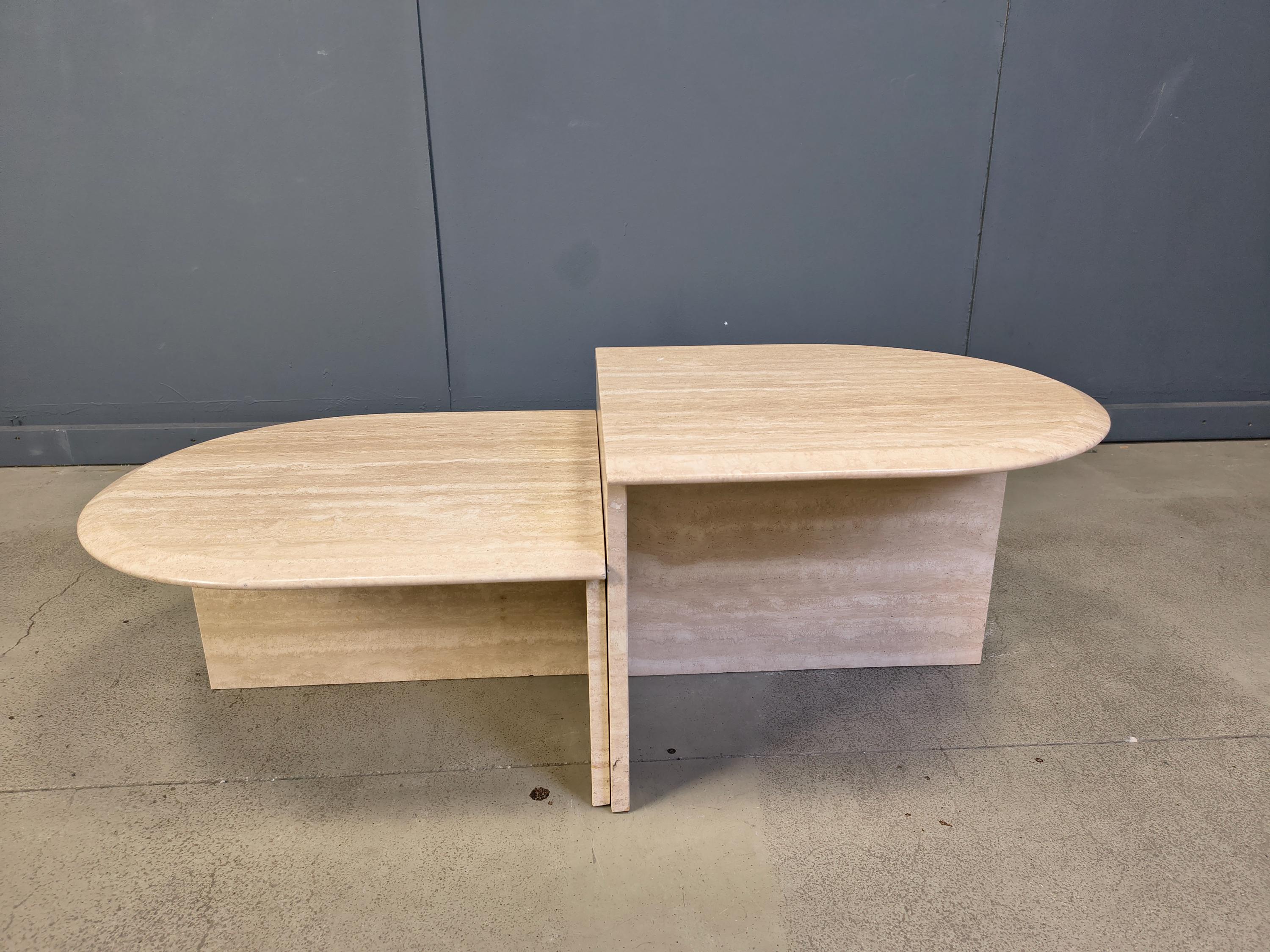 Paire De Tables Basses Ou D'appoint Vintage En Travertin, Années 1970 - Table Basse Marbre Italiennes