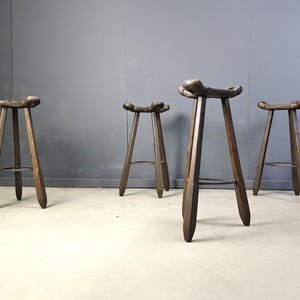 Mid century brutalist bar stools - set of 4, 1960s - vintage wooden bar stools - brutalist stools - oak bar stools - vintage bar stools