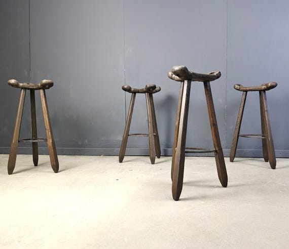 Mid Century Brutalist Bar Stools Set of 4, 1960s Vintage
