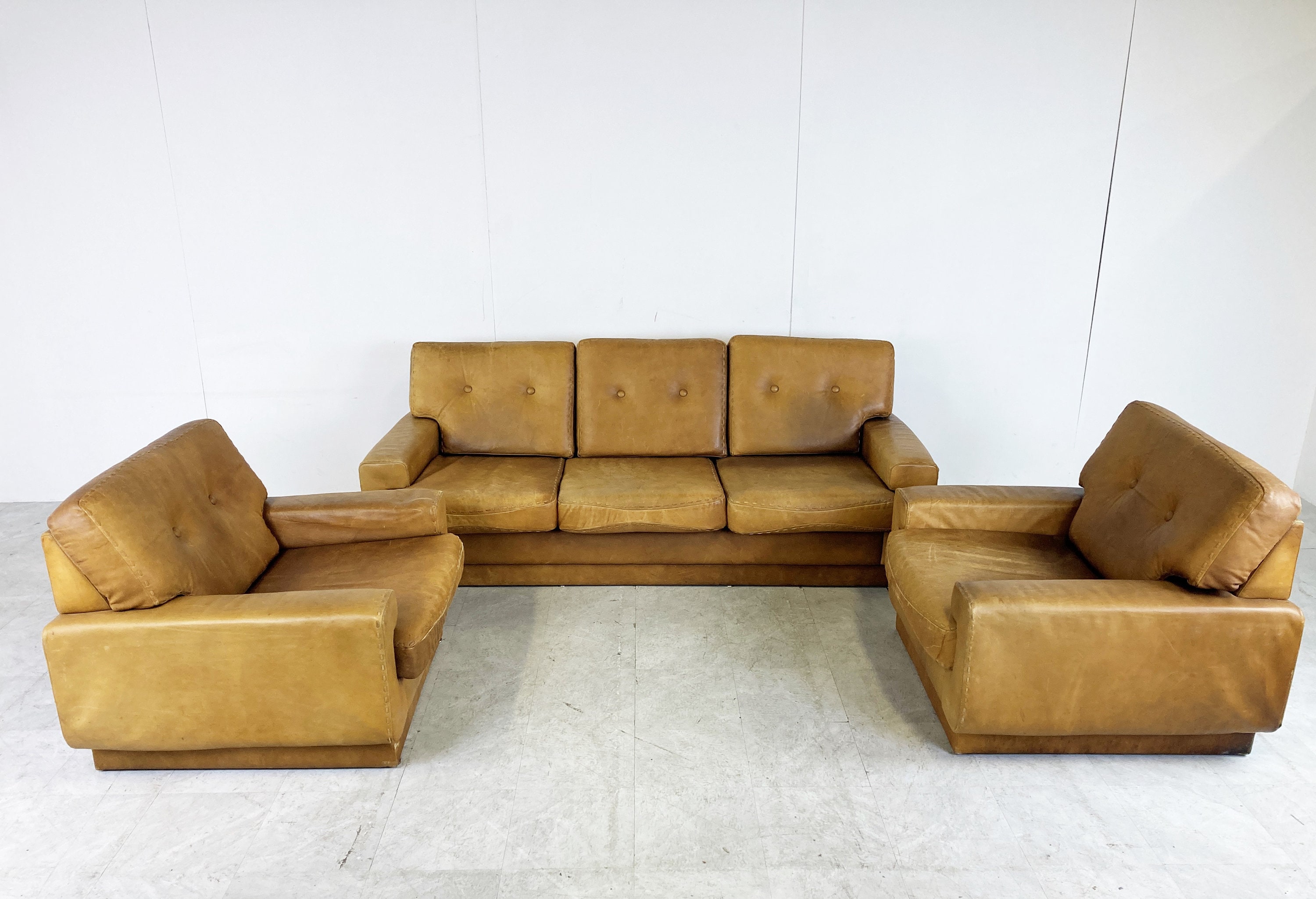 Vintage Leather Sofa Set 1960S Mid Century Modern Leather - Etsy New Zealand