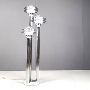 Space age chromed and glass floor lamp, 1970s - saturn floor lamp - ufo floor lamp - italian floor lamp - glass floor lamp