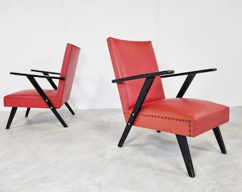Par de poltronas vintage, Bélgica, década de 1960 - Cadeiras vintage - poltronas de descanso vintage - par de poltronas Skai - poltronas de couro sintético