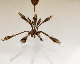 Mid century copper chandelier, 1950s - vintage copper chandelier - vintage french chandelier - vintage spider chandelier