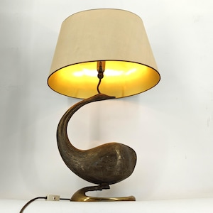 Large brass swan table lamp, 1960s - hollywood regency swan lamp - italian swan table lamp - sculptural brass table lamp - vintage lamp