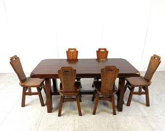 Vintage brutalist dining set, Belgium, 1960s - brutalist dining table - brutalist dining chairs - brutalist design