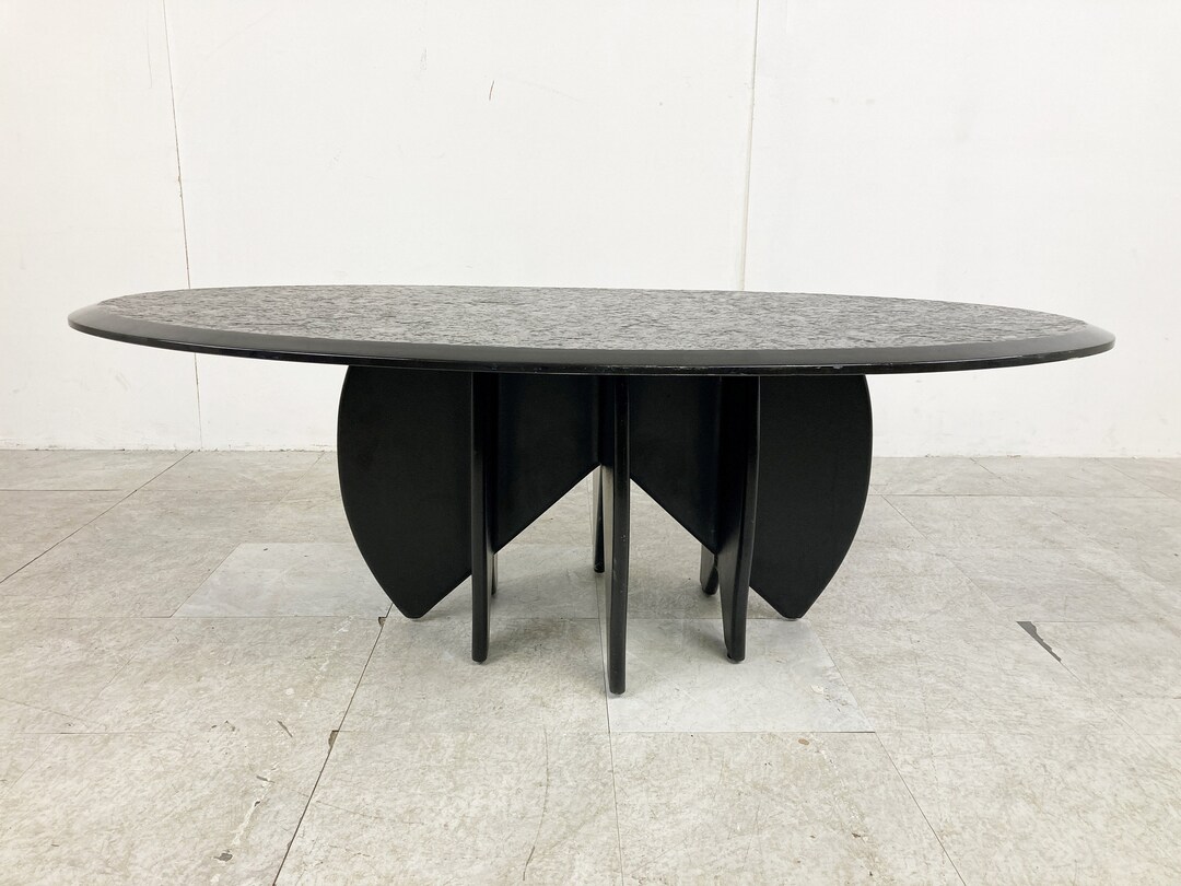 Vintage Black Stone Coffee Table, 1980s Design Coffee Table Luxurious