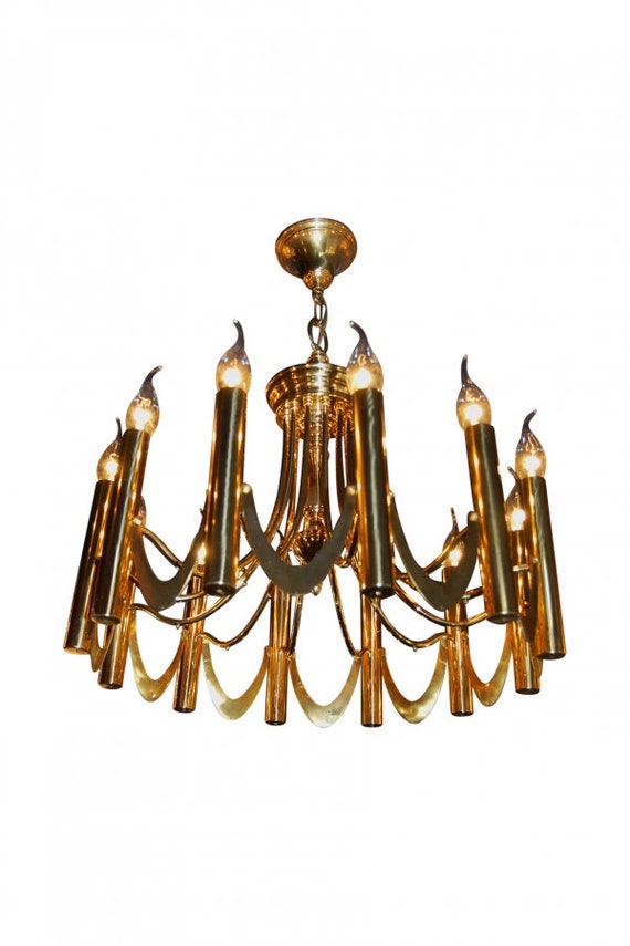 Gaetano Sciolari ヴィンテージ シャンデリア 照明 Brass Gaetano Sciolari Chandelier, 1960s - Crystal and Brass