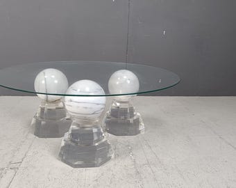 Marble sphere coffee table by Roche Bobois, 1980s - vintage marble coffee table - vintage plexiglass and marble coffee table