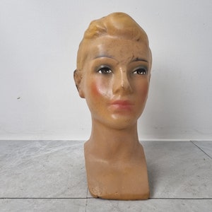 Vintage french plaster mannequin head - art deco - milinery stand - shop display - plaster head