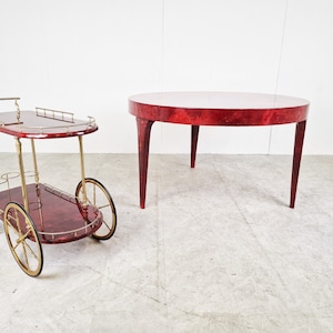 Italian red lacquered Goatskin / Parchment dining table by Aldo Tura, 1960s - Vintage design dining table - Chic Italian dining table