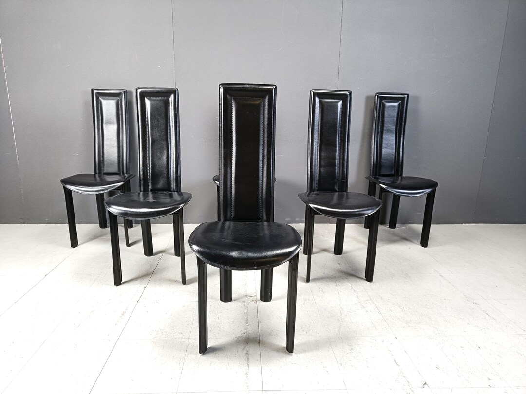 Vintage Black Leather Dining Chairs, Set of 6, 1980s - Vintage Italian ...