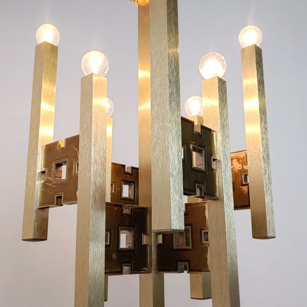 Vintage chandelier by Gaetano Sciolari, 1970s  - italian modernist chandelier - brass chandelier - mid century modern - made in italy