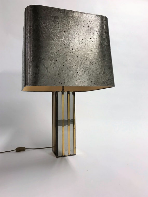 Large Table Lamp By Gaetano Sciolari 1970s Mirrored Brass Hollywood Regency Vintage