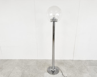 Vintage chrome and glass floor lamp, 1970s - mid century modern murano glass floor lamp - vintage murano floor lamp - glass floor lamp