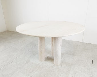 Round italian travertine dining table 1970s - italian stone dining table - round dining table - marble table - vintage dining table