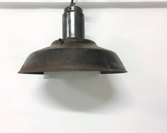 Industrielampen mit Opalglas, 1960er Jahre - vintage industrielle Deckenleuchte - Emaille Pendelleuchte - Fabrikleuchte - Industrielampe