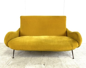 Mid century italian sofa set by Marco Zanuso, 1950s - vintage italian sofa - design sofa - yellow sofa