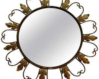 Espejo vintage de latón con forma de sol de los años 60 - espejo convexo vintage - espejo de latón de mediados de siglo - espejo de mayordomo vintage - espejo dorado - antigüedades