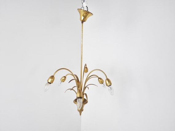 Brass Pineapple Chandelier 1970s Vintage Chandelier Hollywood