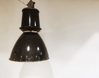 Large industrial enamel lamps, 1950s - vintage industrial ceiling light - enamel pendant light - factory light - industrial lamp