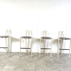 Post modern bar stools, 1980s - vintage bar stools - white metal bar stools - vintage design bar stools - mid century modern