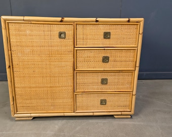 Mueble de mimbre y bambú de Dal Vera, década de 1970 - Italia - mueble italiano - mueble de bambú - aparador de ratán