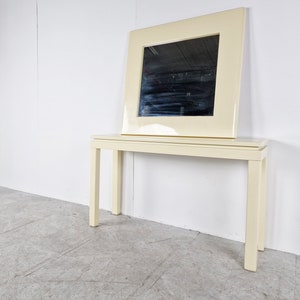Vintage french lacquered console with mirror, 1980s - vintage console table - hollywood regency console table - hallway table