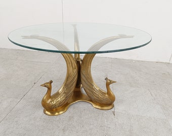 Vintage brass peacock coffee table, 1970s - hollywood regency coffee table - mid century coffee table - sculptural coffee table