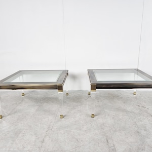 Vintage Lucite und Messing Beistelltische, 1980er Jahre - Messing Beistelltische - Glas Couchtische - Regency Couchtische