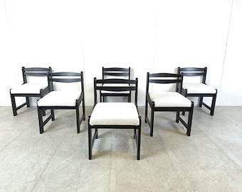 Vintage brutalist dining chairs, set of 6 - 1970s - vintage wooden chairs- brutalist chairs- mid century dining chairs - vintage chairs