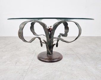 Sculpted steel flower coffee table, 1970s - mid century coffee table - brutalist coffee table - vintage coffee table