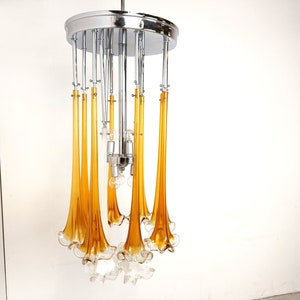 Vintage Paolo Venini chandelier, 1970s - venini chandelier - chrome and glass chandelier - droplet chandelier