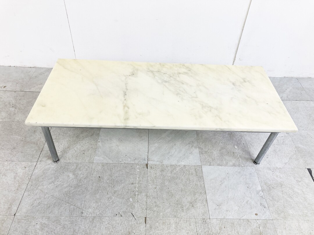 Vintage White Marble Coffee Table, 1960s Marble Cocktail Table Stone