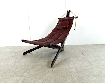 Sculptural Lounge Sling, Dominic Michaelis "Sail Chair" for Moveis Corazza - vintage leather lounge chair - mid century lounge chair