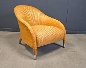 Antonio Citterio braided leather armchair, 1980s - Vintage italian leather lounge chair - vintage lounge chair - design armchair