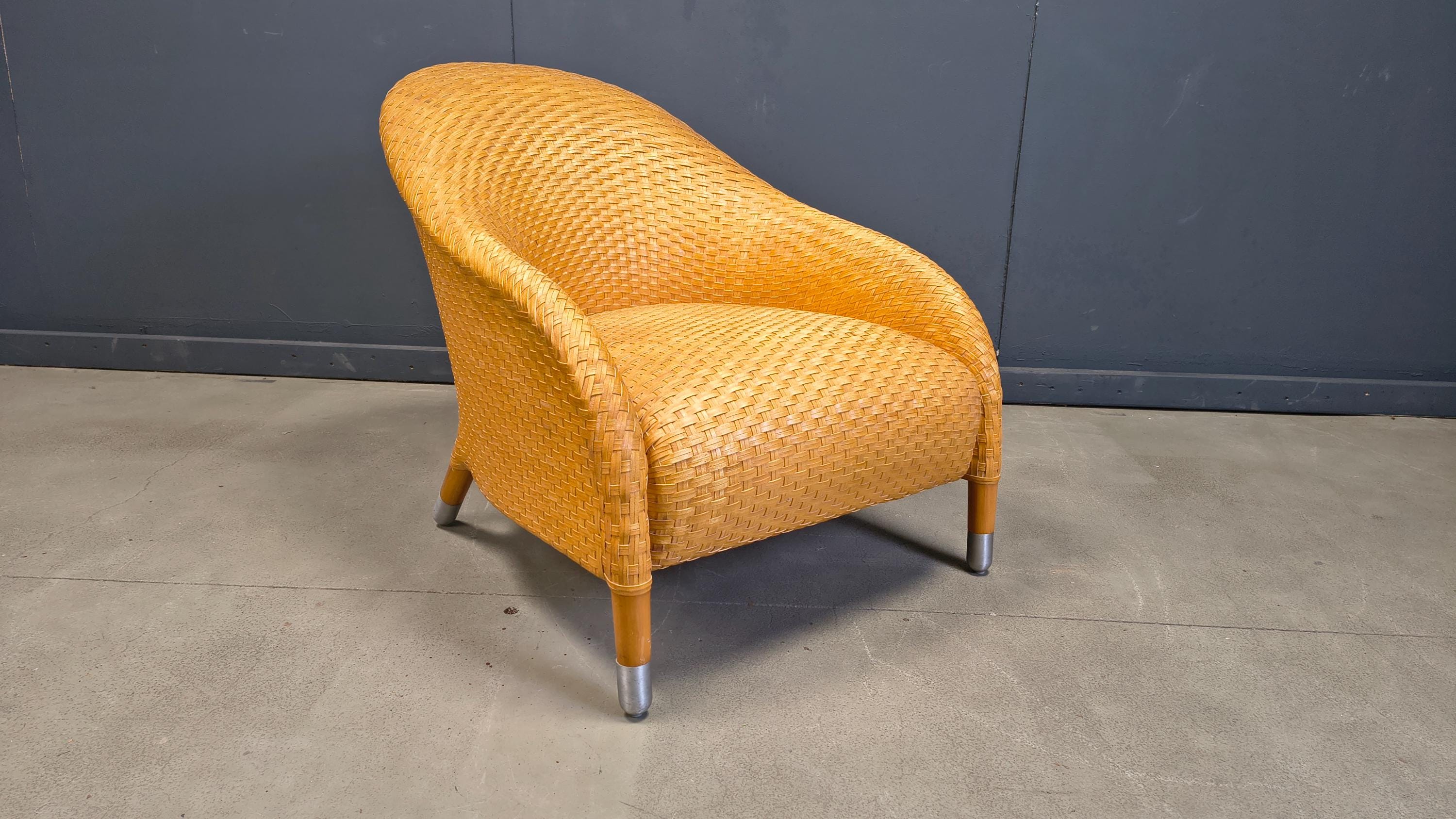 Fauteuil En Cuir Tressé Antonio Citterio, Années 1980 - Chaise Longue Vintage Italien Fauteuil Design