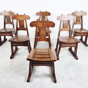 Vintage brutalist dining chairs, set of 6 - 1960s - vintage wooden chairs- brutalist chairs- mid century dining chairs - vintage chairs