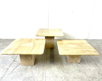 Vintage travertine nesting tables or side tables, 1970s - vintage marble coffee table - italian coffee tables - vintage tables