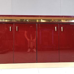 Vintage red lacquered sideboard, 1980s - vintage French sideboard - design sideboard - vintage sideboard